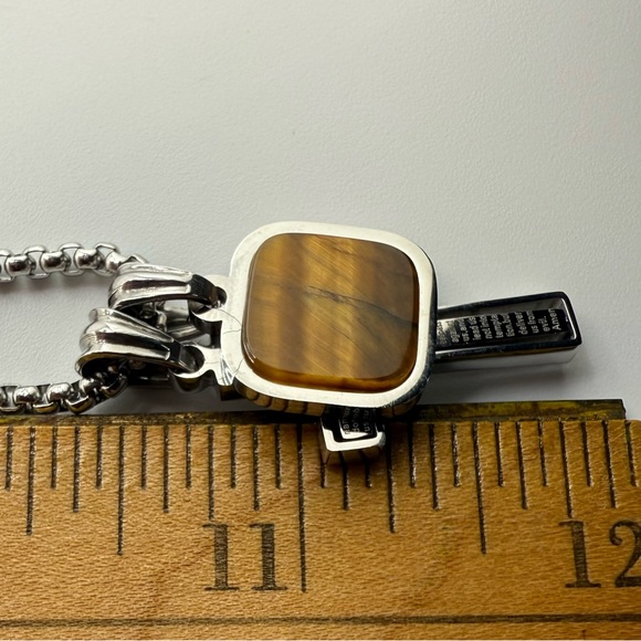 Anthony Jacob’s Stainless Steel Necklace With Cross And Square Tiger Eye Stone - Picture 8 of 11